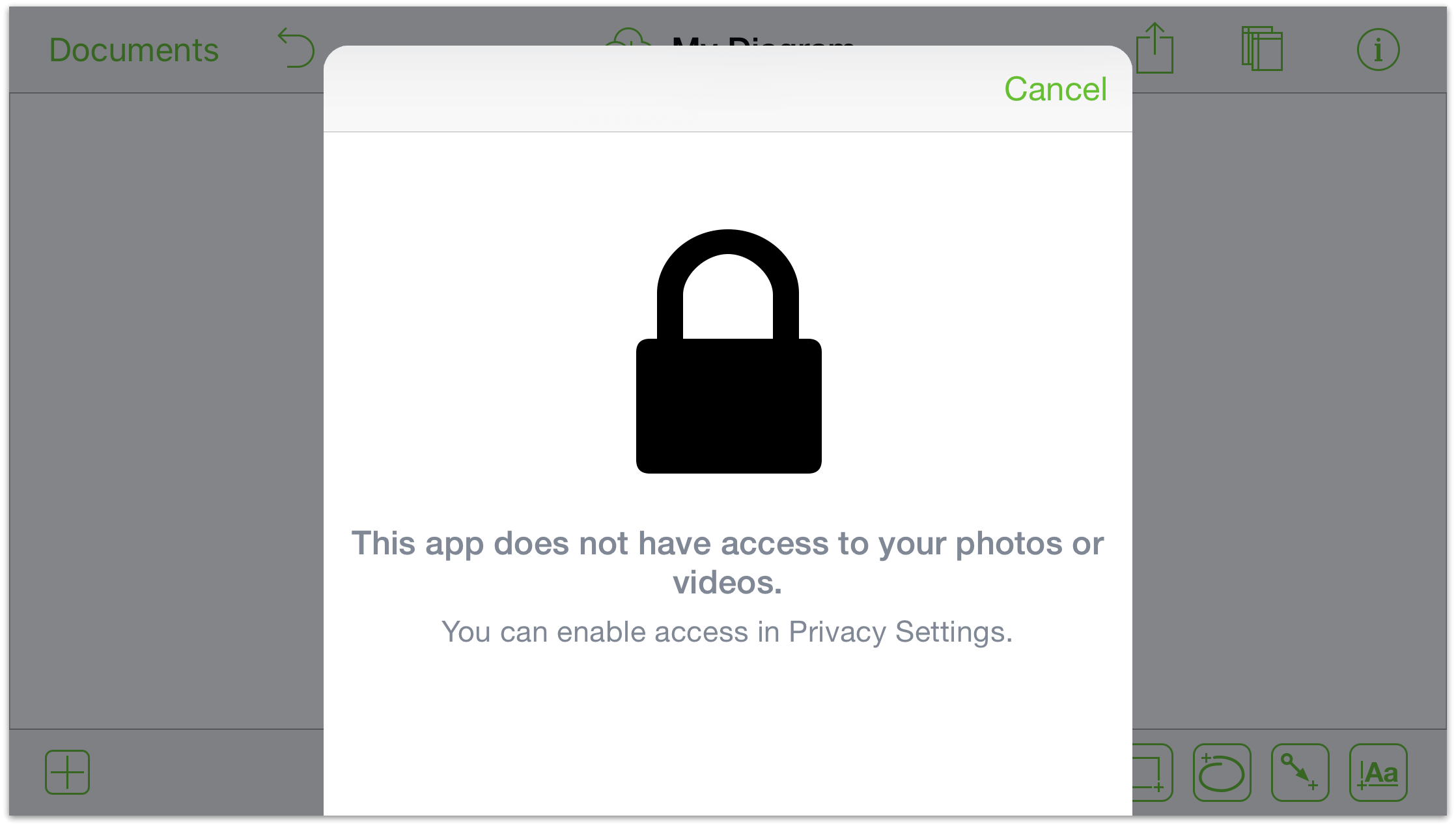 OmniGraffle warns you if it does not have access to your Photos