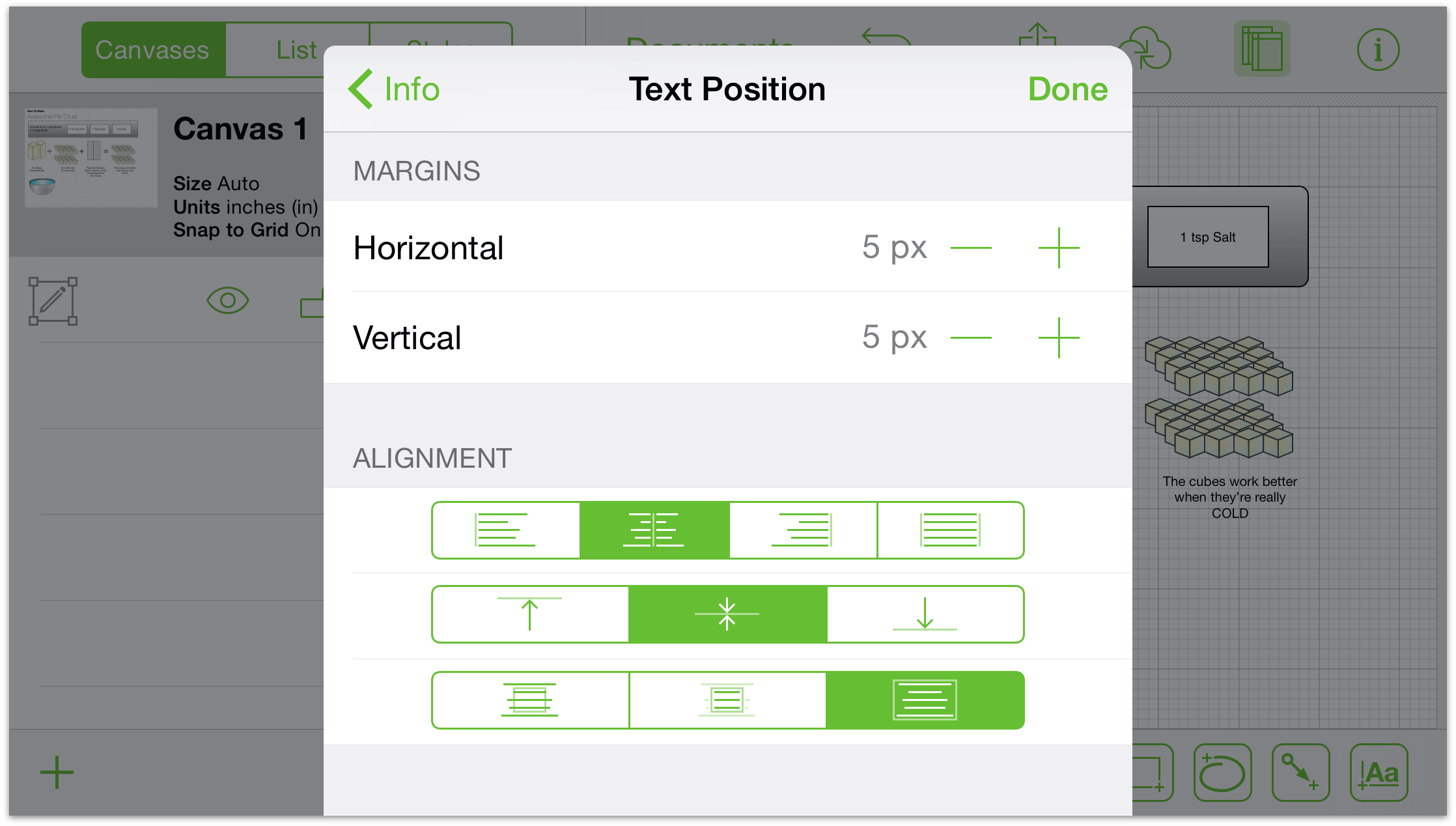 The Text position inspector