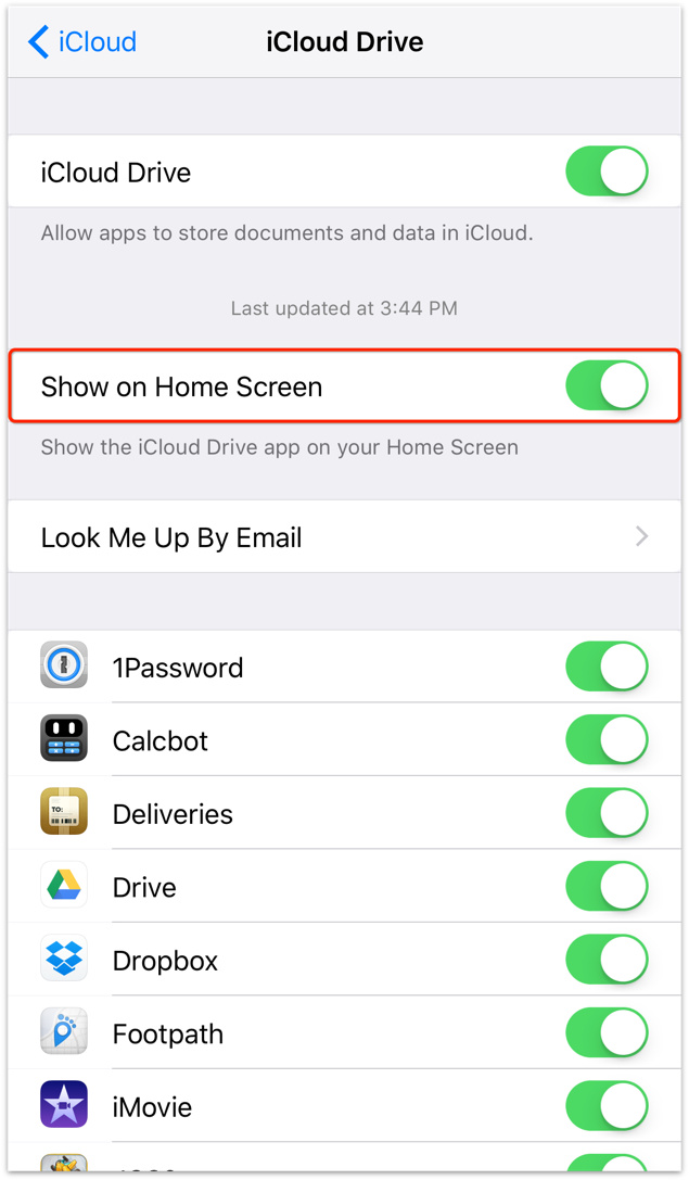Adding the iCloud Drive app on iOS 9