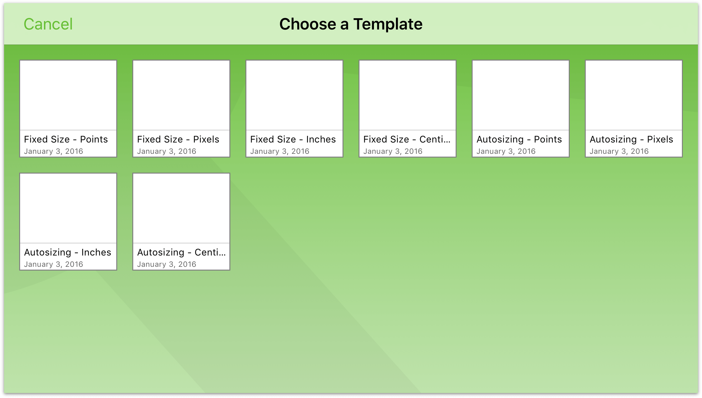 The Choose a Template screen