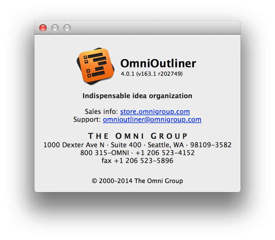 OmniOutliners About Box