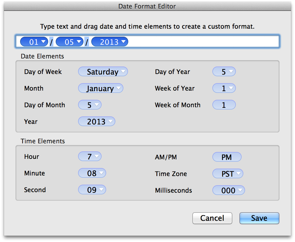 Create your own custom date and time format to use in a Date-formatted column