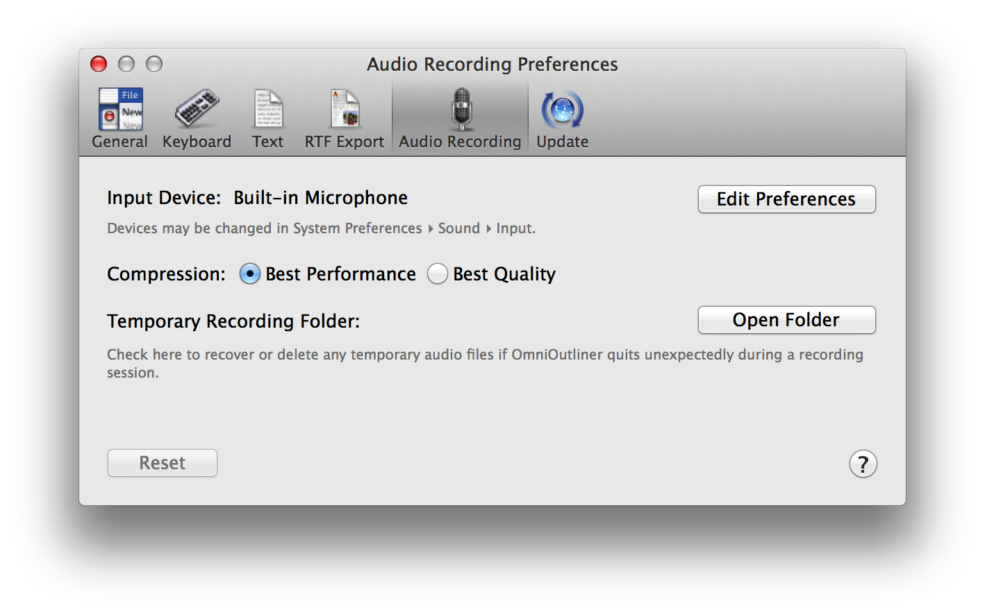 Audio Recording Preferences