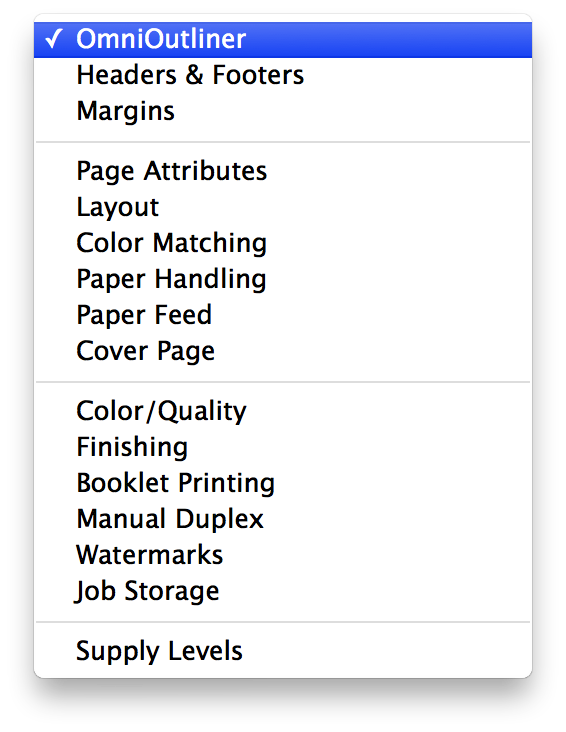 OmniOutliners printing options