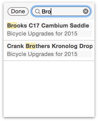 OmniOutliner searches as you type in the search field