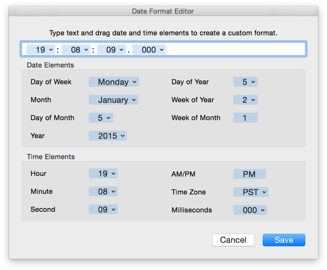 Create your own custom date and time format to use in a Date-formatted column