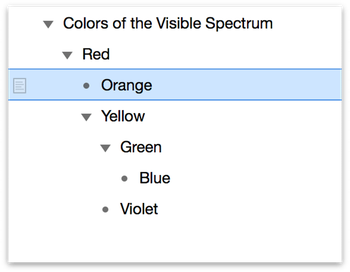 A list of randomly indented color names