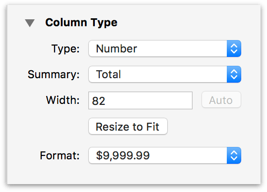 the Column Type Inspector