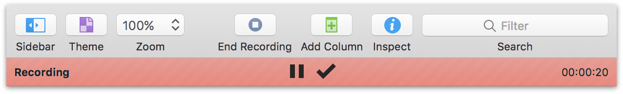 the recording UI in OmniOutliner 5 Pro