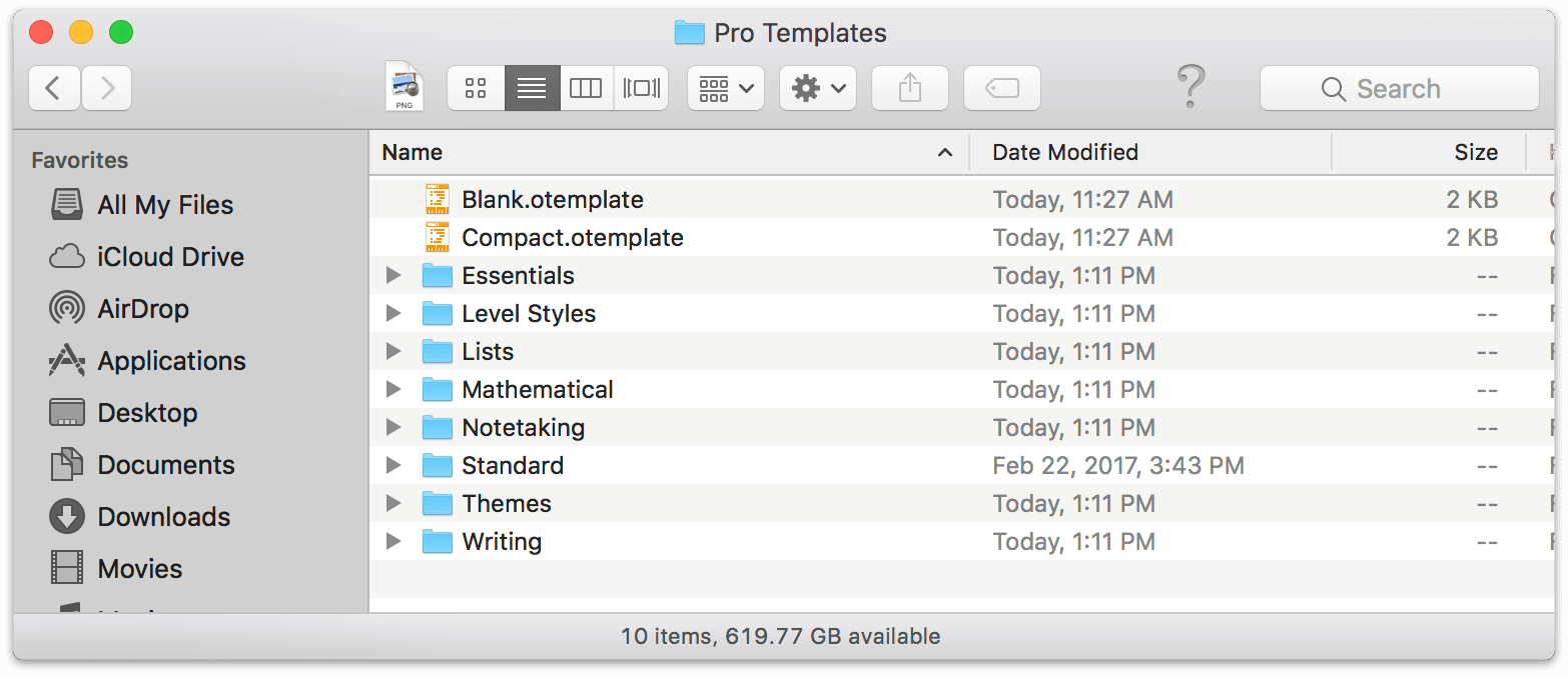 the root OmniPlan Pro templates folder in Finder