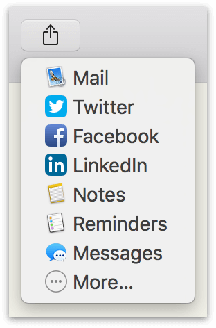 The Share menu in OmniOutliner 5 Pro