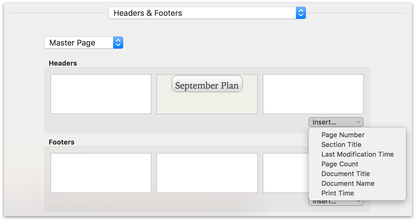 header and footer print options in OmniOutliner Pro