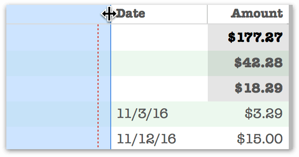 dragging to manually adjust column width for printing