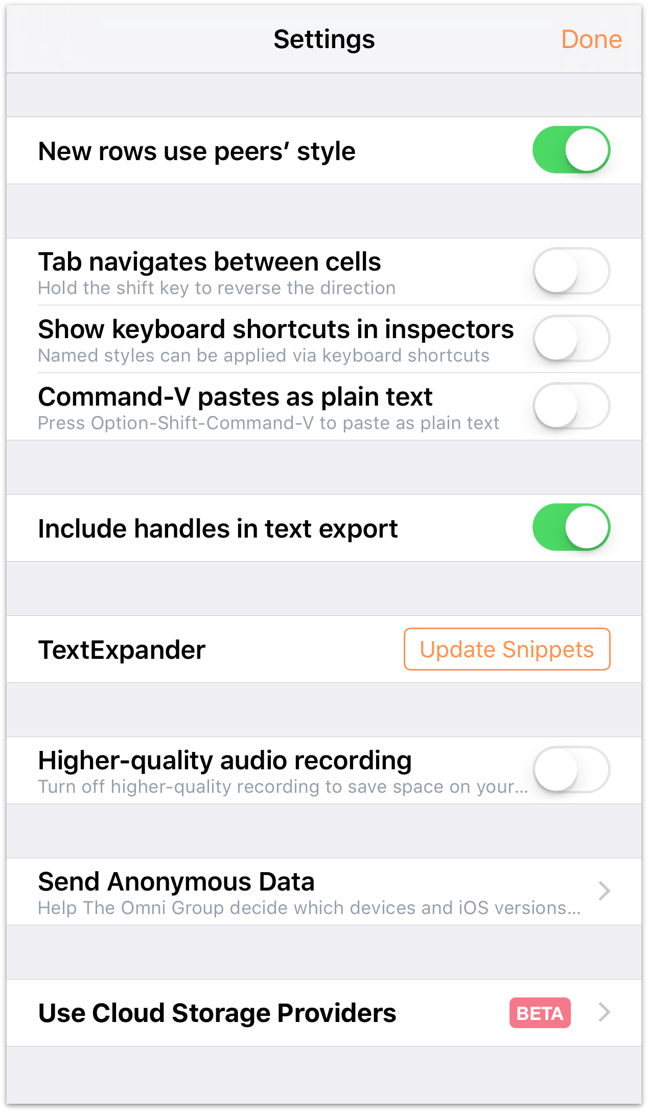 The Settings screen