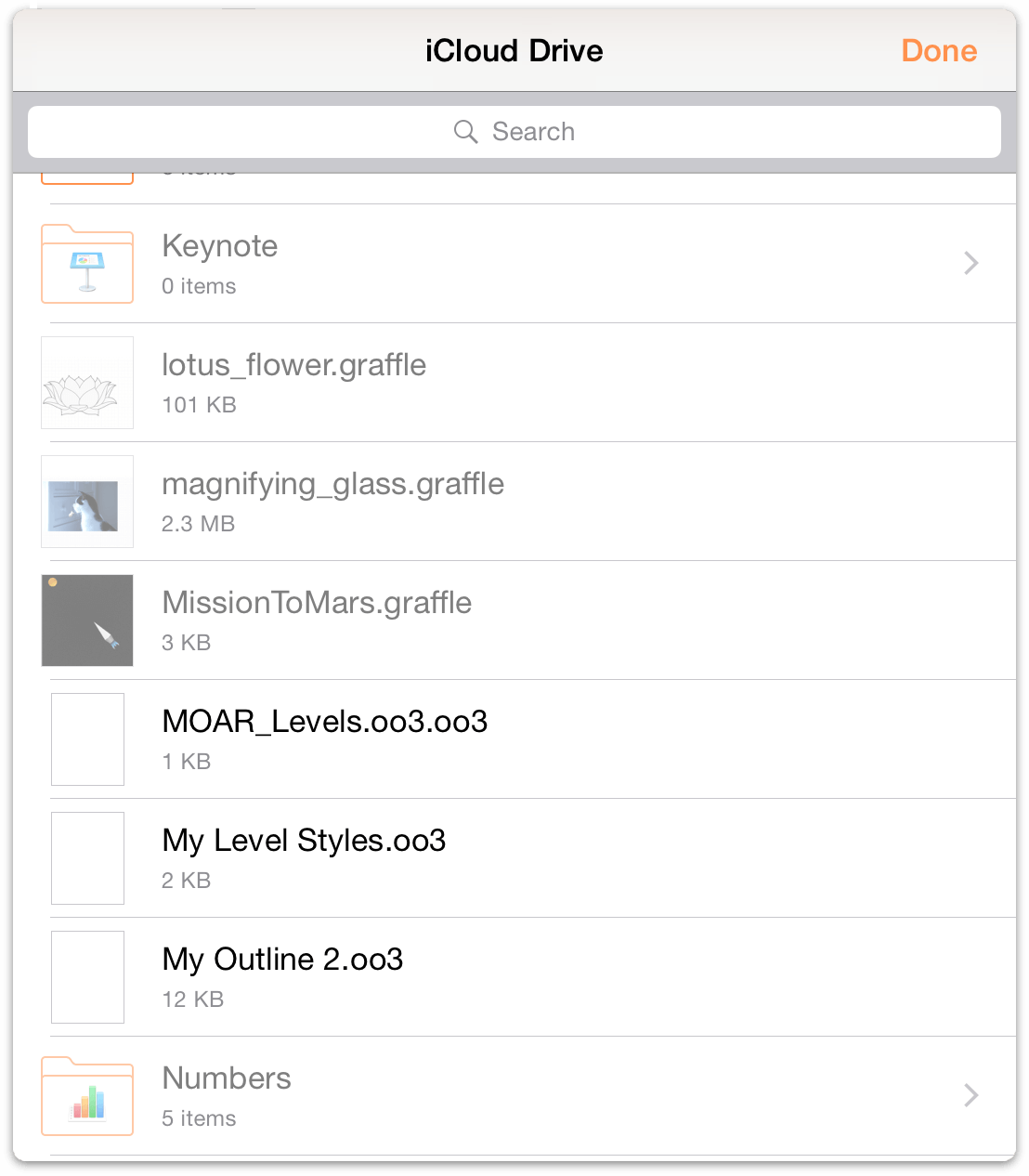 The Locations screen lets you access files stored in the cloud