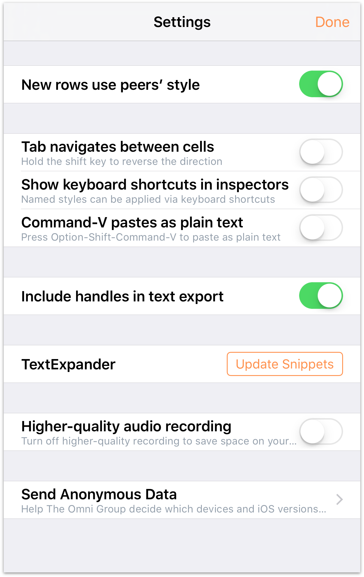 The Settings screen