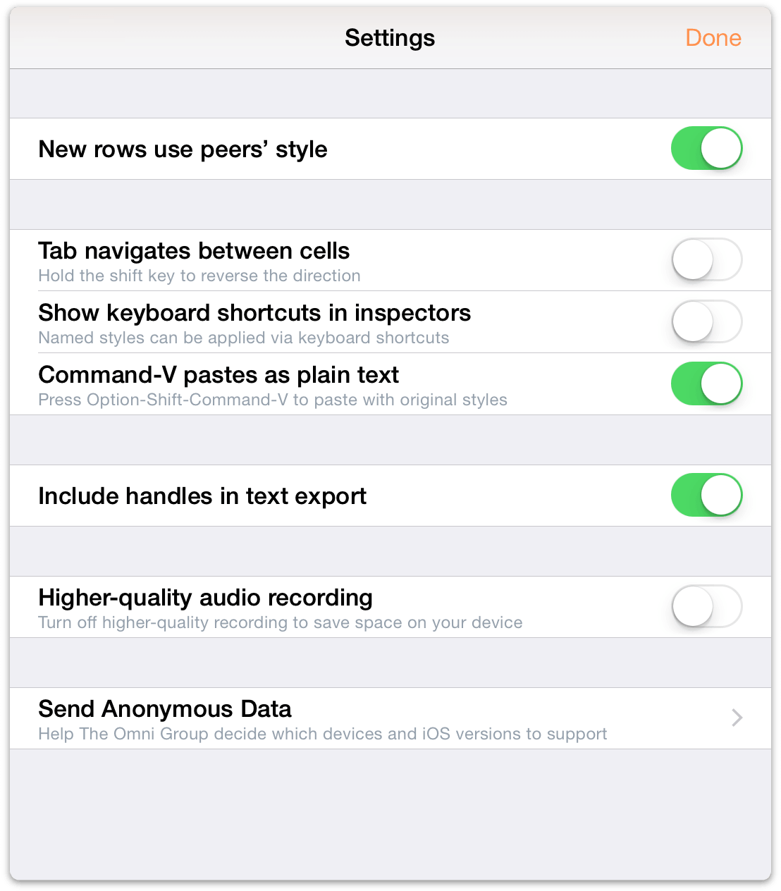 The Settings pane