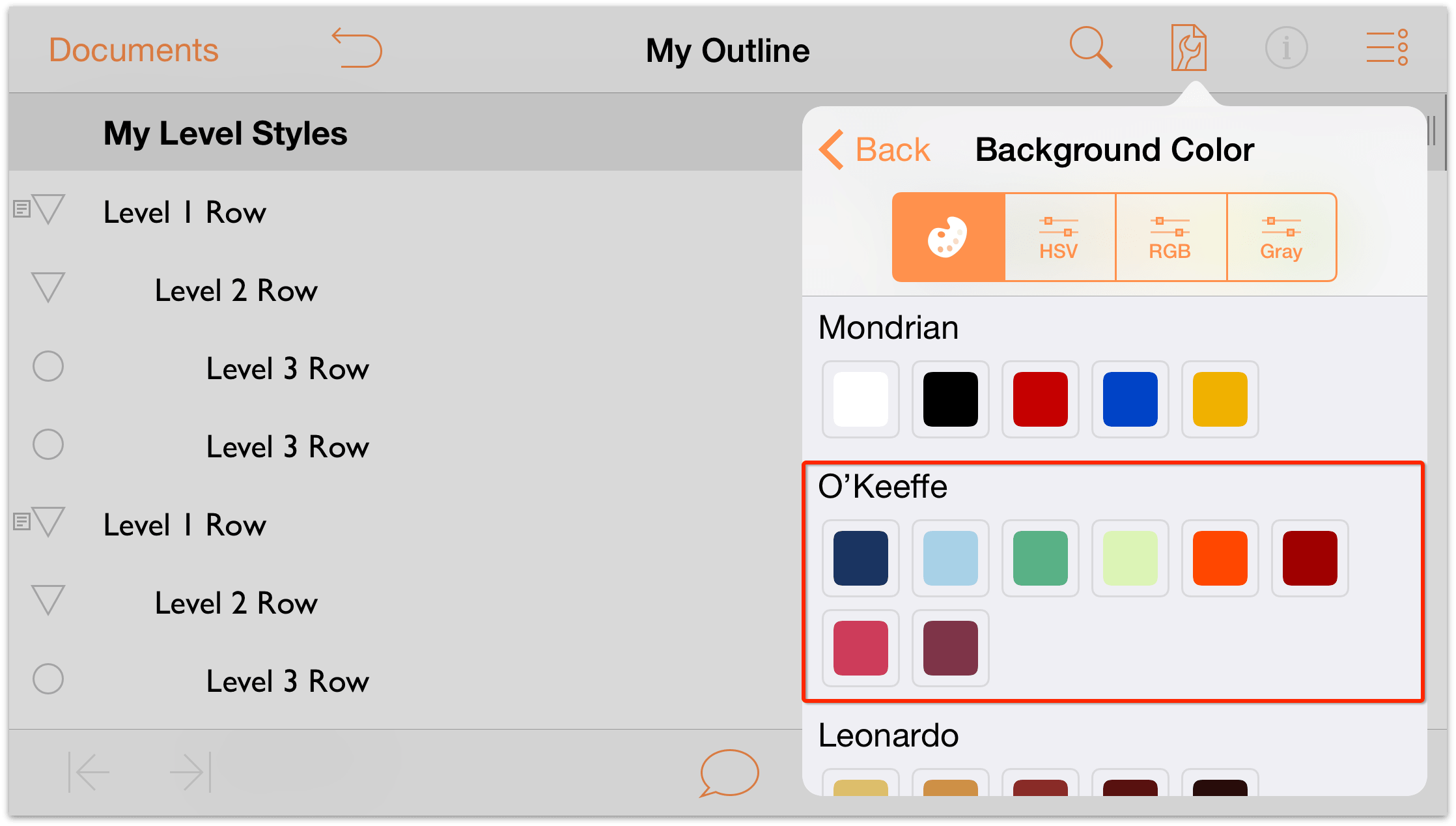 Choose the O'Keeffe palette