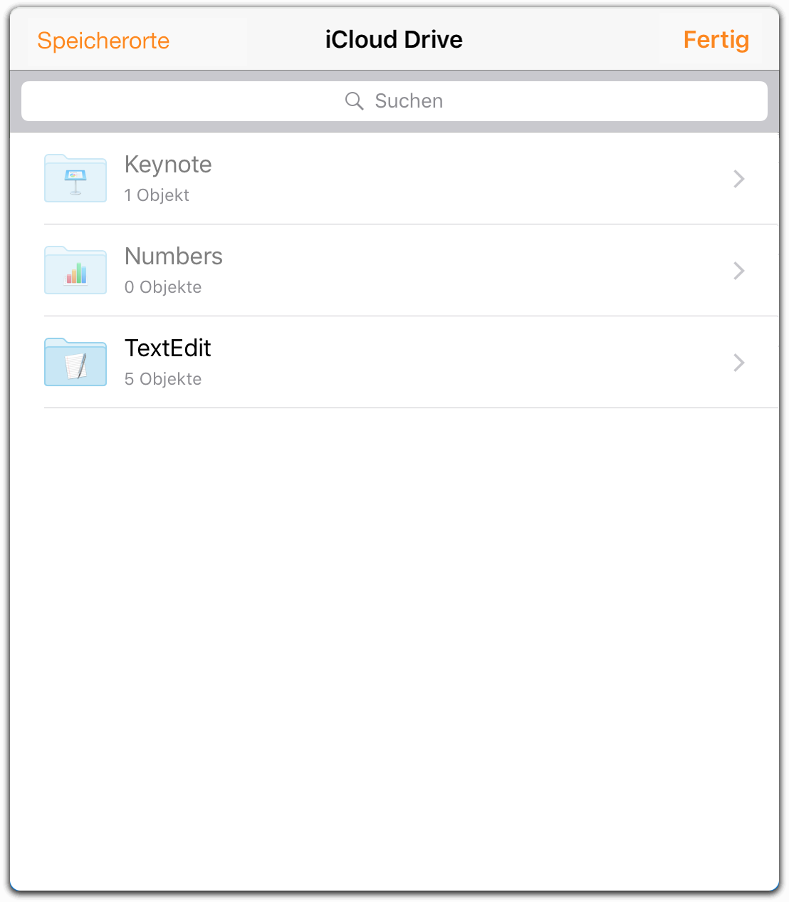 Auf dem Bildschirm „Speicherorte“ können Sie auf Dateien zugreifen, die in der Cloud gespeichert sind.