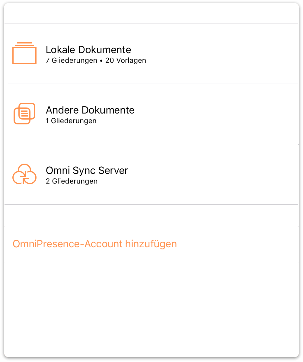 Auf dem Bildschirm „Speicherorte“ werden die Ordner „Lokale Dokumente“ und „Andere Dokumente“, den Sie zum Arbeiten mit in der Cloud gespeicherten Dateien verwenden, angezeigt.