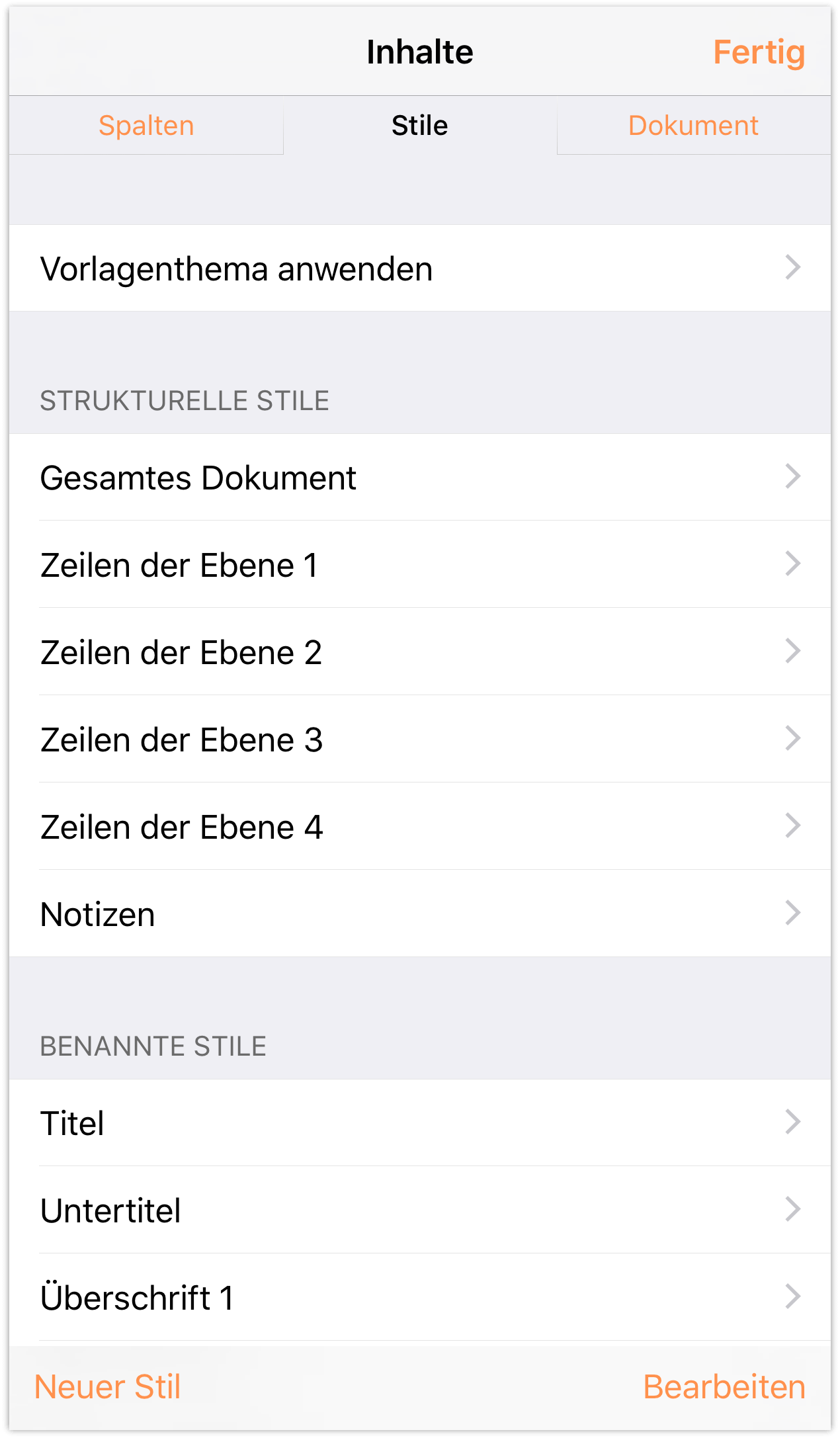 Bildschirm „Inhalte“ auf dem iPhone 6 Plus im Hochformat