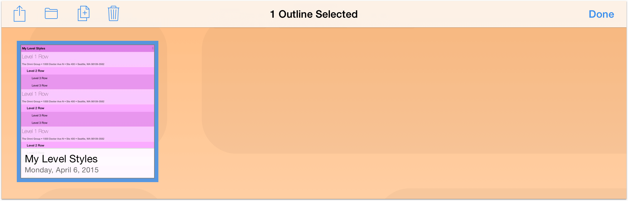 A highlighted OmniOutliner file