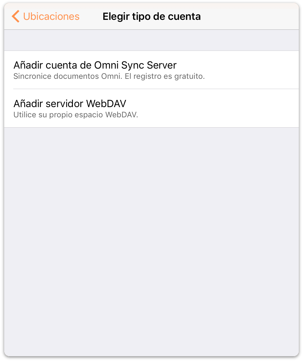 Elija entre Omni Sync Server o un servidor WebDAV