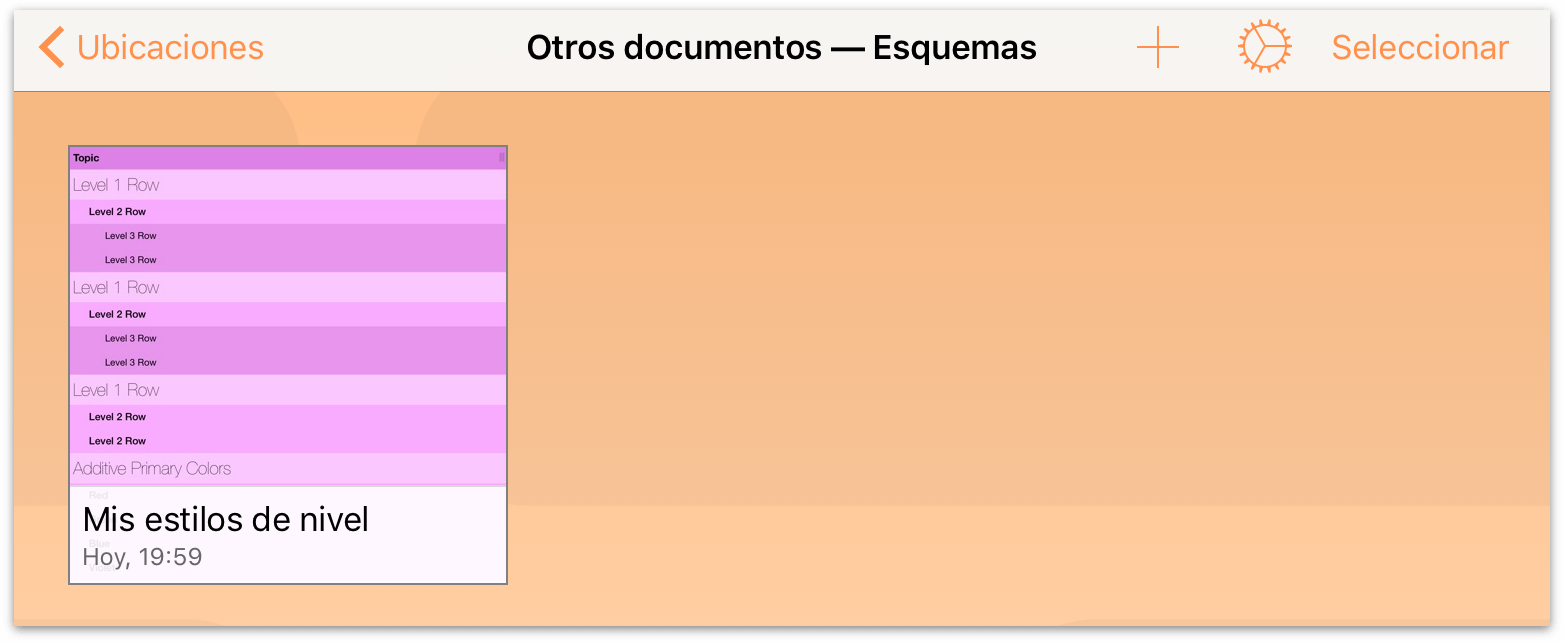El archivo de iCloud Drive aparece ahora en la carpeta Otros Documentos del dispositivo; pulse para abrir el archivo en OmniOutliner