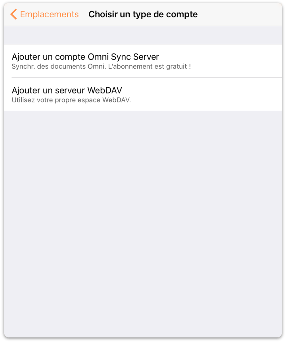 Choix entre Omni Sync Server et serveur WebDAV