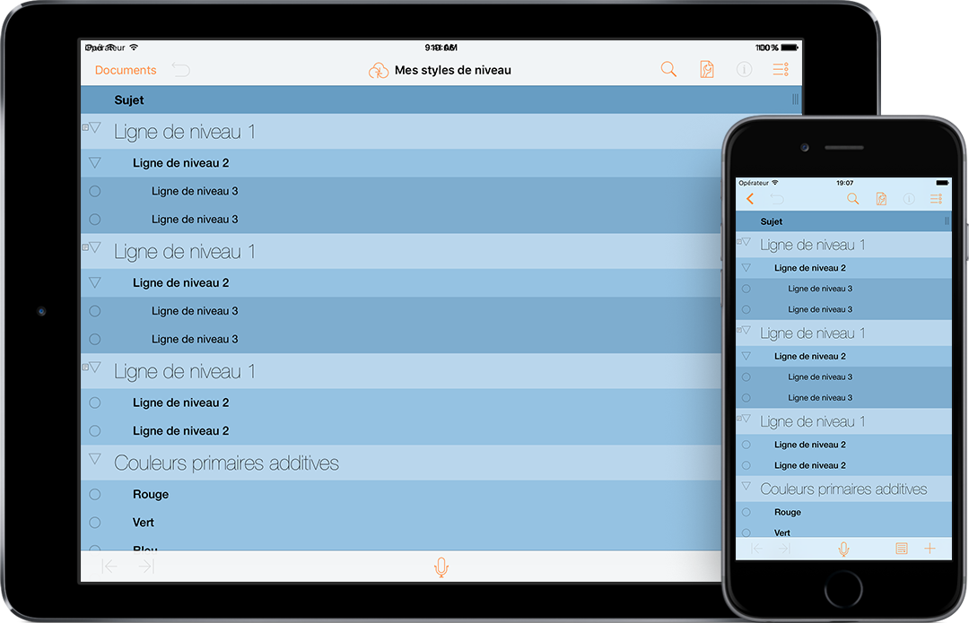 OmniOutliner 2.4 pour iOS sur iPad Air 2 et iPhone 6