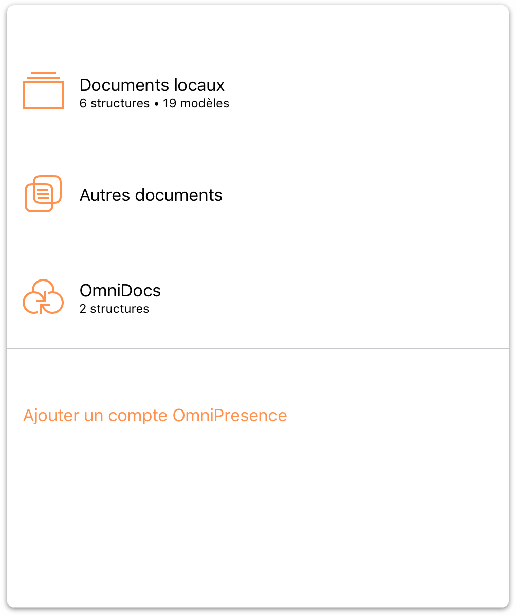 L'écran Emplacements contient le dossier Documents locaux, ainsi que le dossier Autres documents, que vous pouvez utiliser pour travailler sur des fichiers stockés sur le cloud