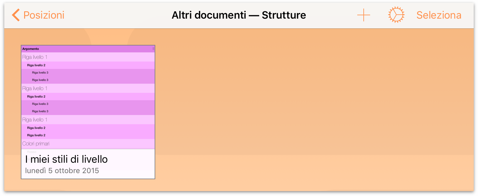 Il file da iCloud Drive è ora visualizzato nella cartella Altri documenti sul dispositivo; tocca per aprirlo in OmniOutliner