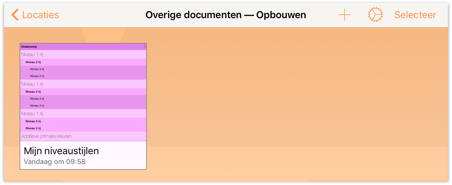 Het bestand van iCloud Drive verschijnt nu in de map Overige documenten op uw apparaat. Tik om het bestand te openen in OmniOutliner