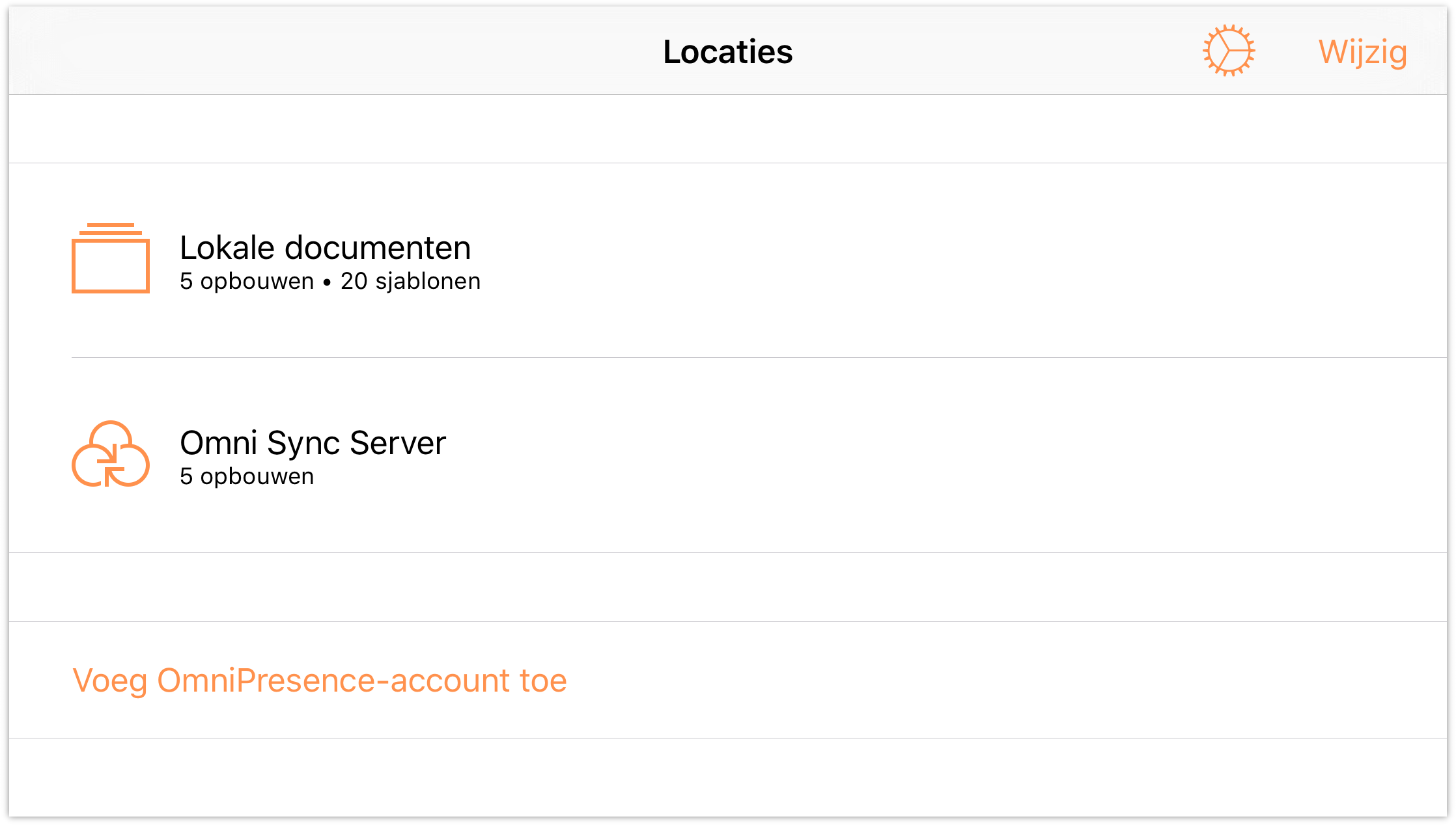 Het scherm Locaties in OmniOutliner voor iOS