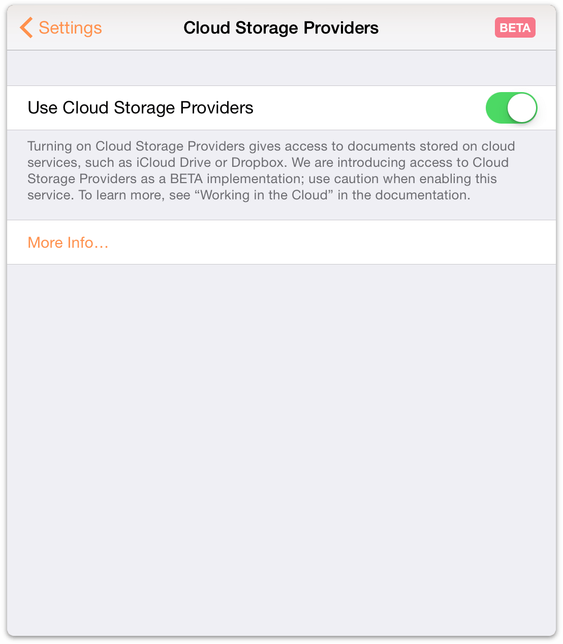 Cloud Storage Providers option turned on