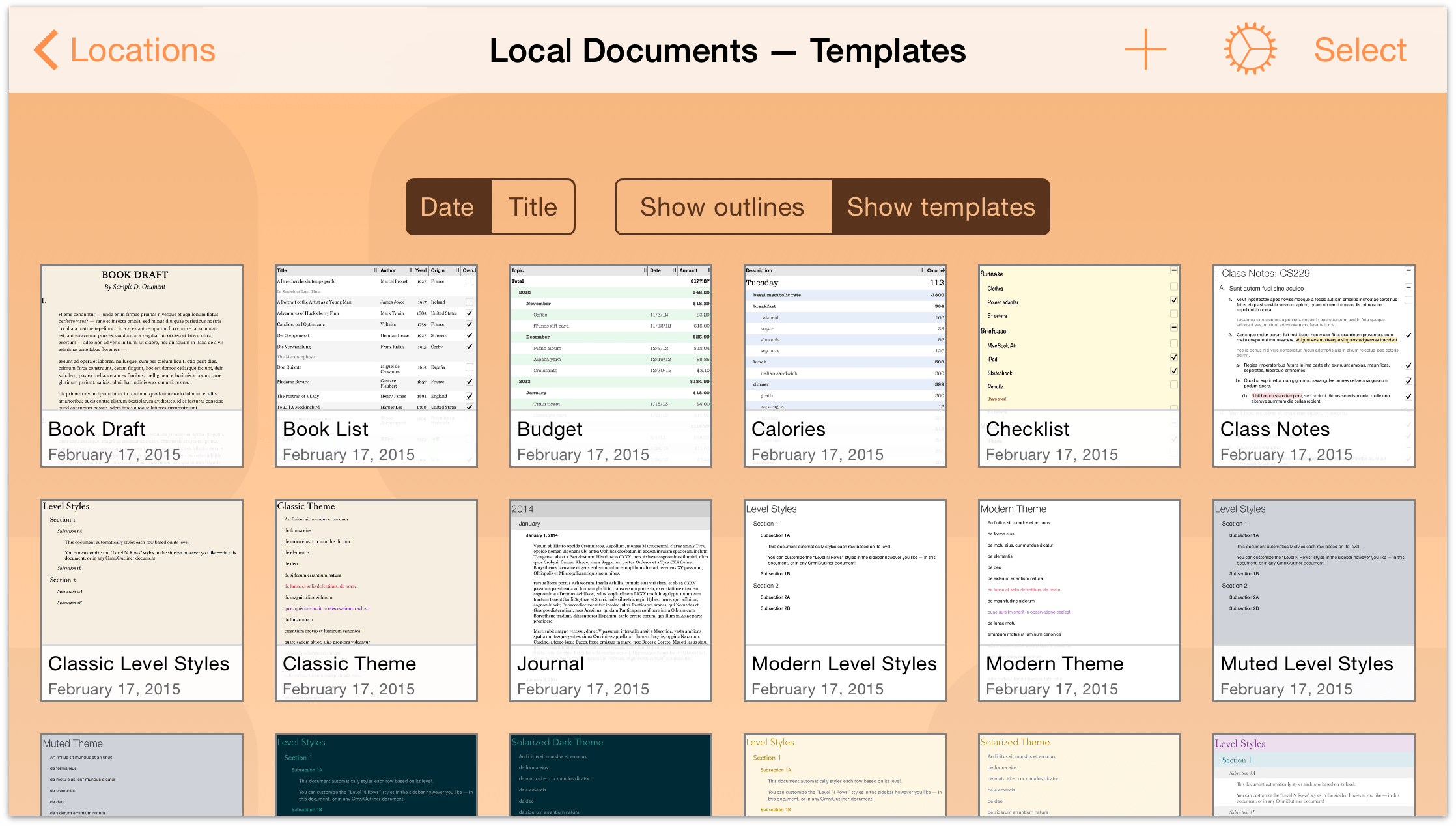 Tap Show templates to see the available templates