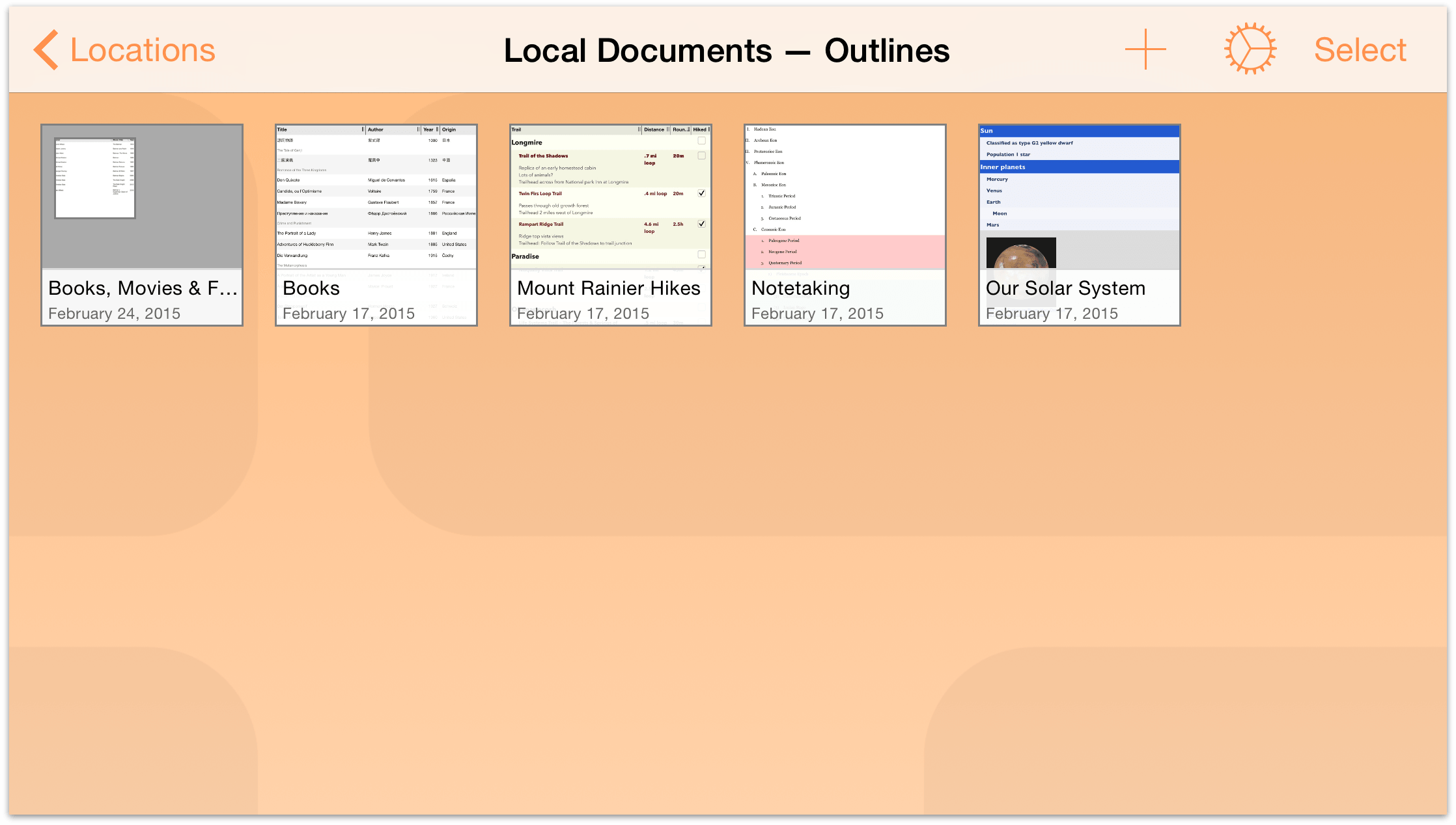 Tap to open the subfolder and then tap on the file you'd like to open in OmniOutliner.