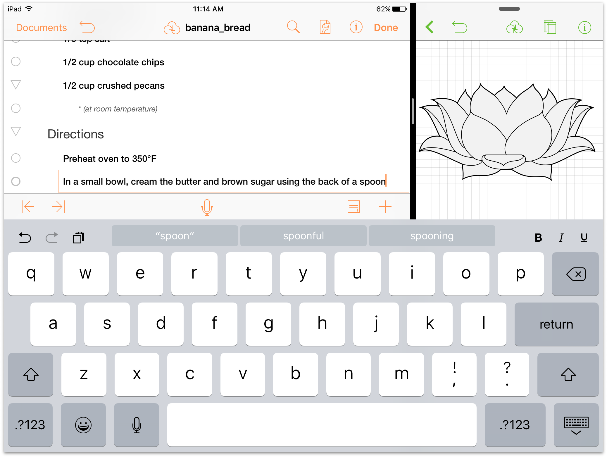Multitasking in iOS 9, with OmniGraffle on the left and OmniOutliner on the right