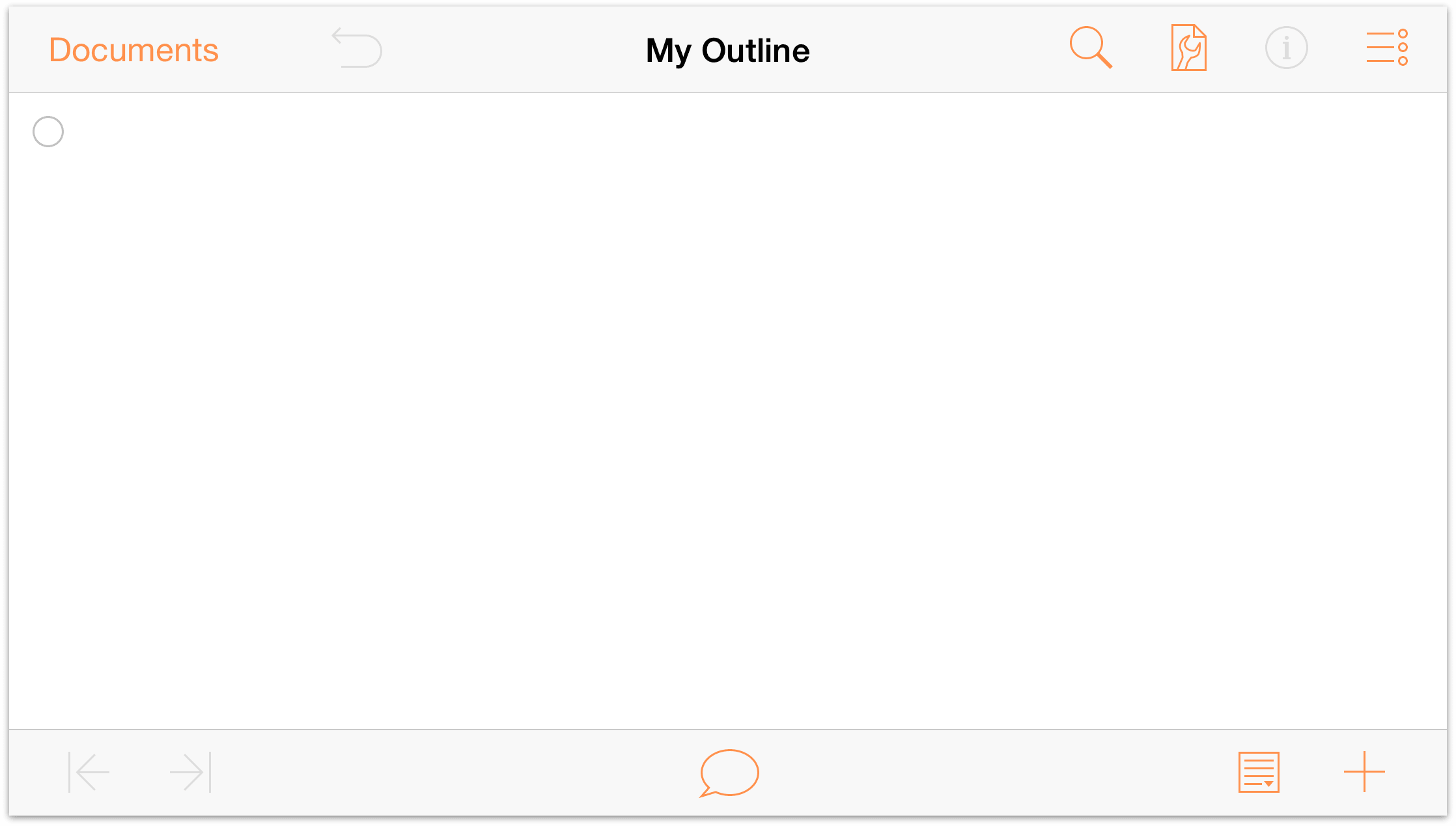 The plain white Default template as applied to a new outline