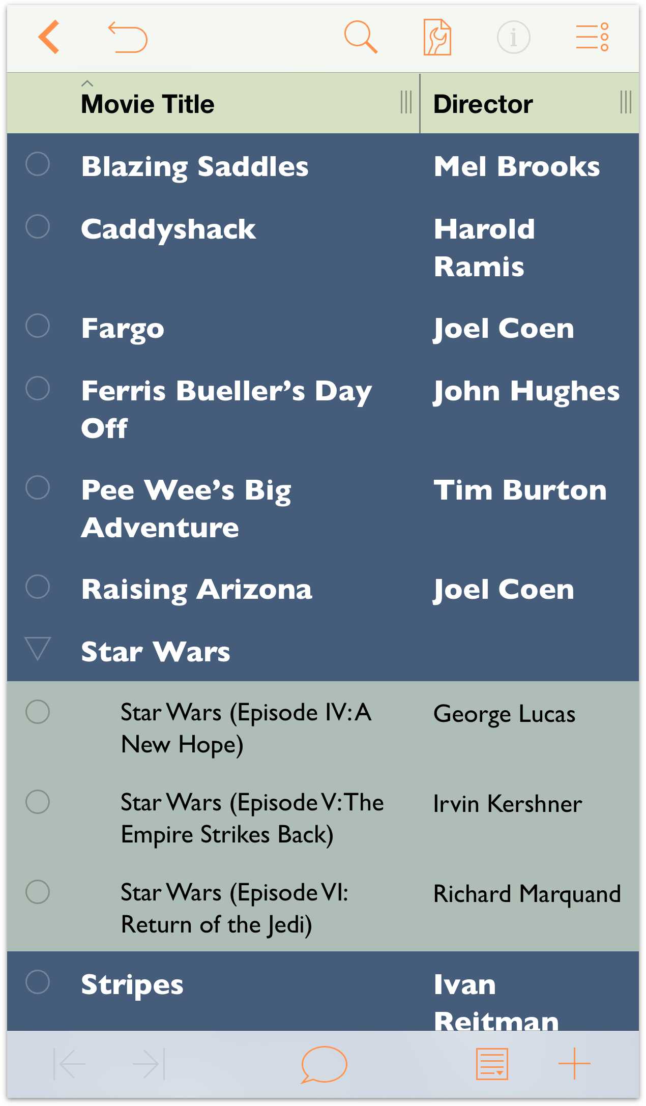 Your list of Favorite Movies with the Green and Blue Levels template applied