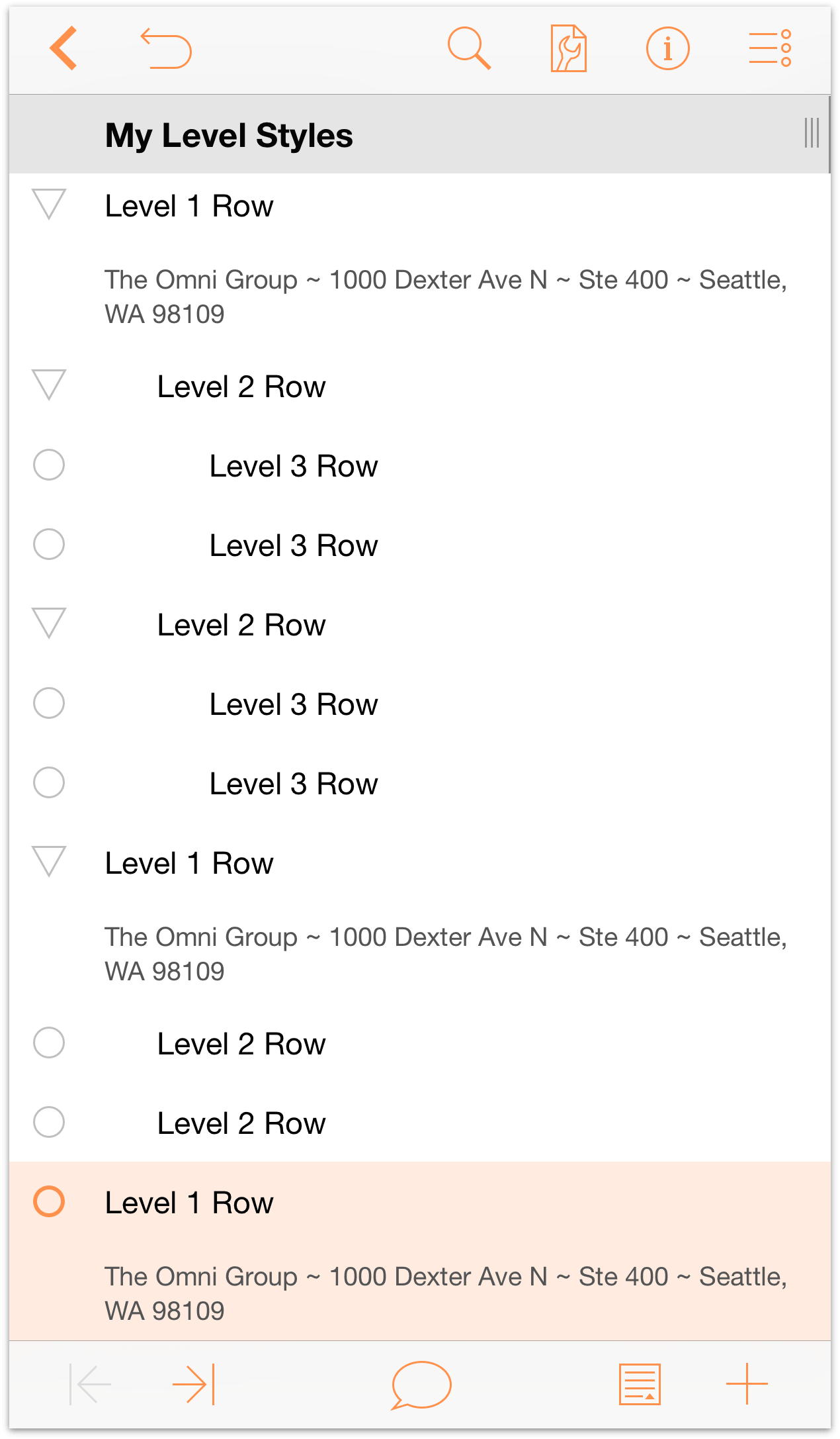 Enter some text as Notes for the Level 1 Rows