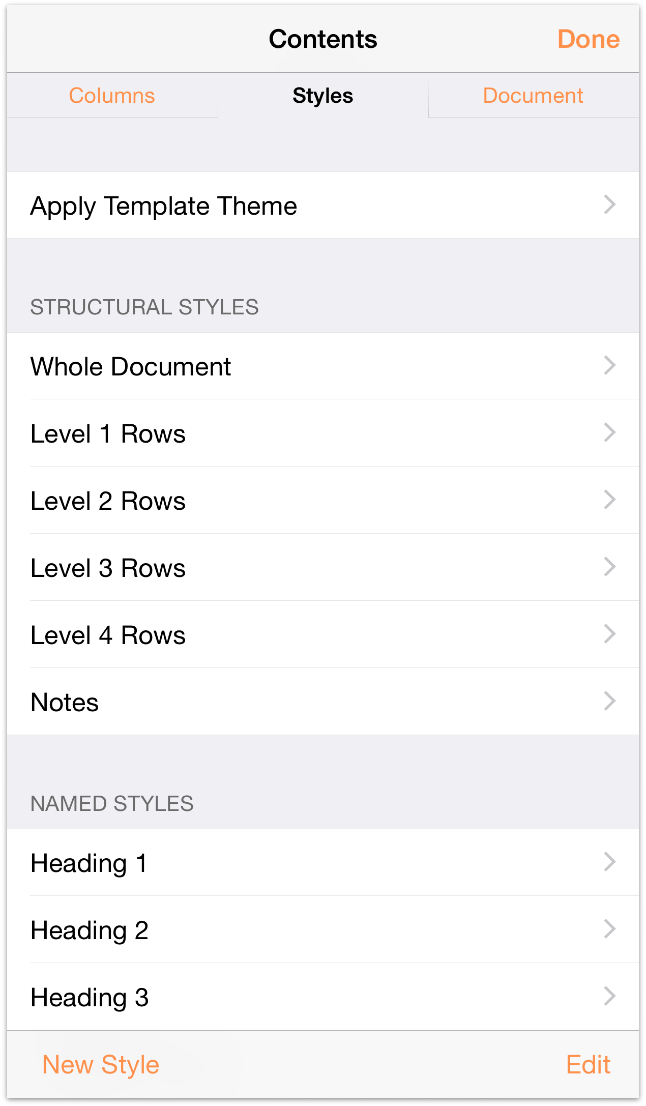 The Contents screen on an iPhone 6 Plus in Portrait orientation