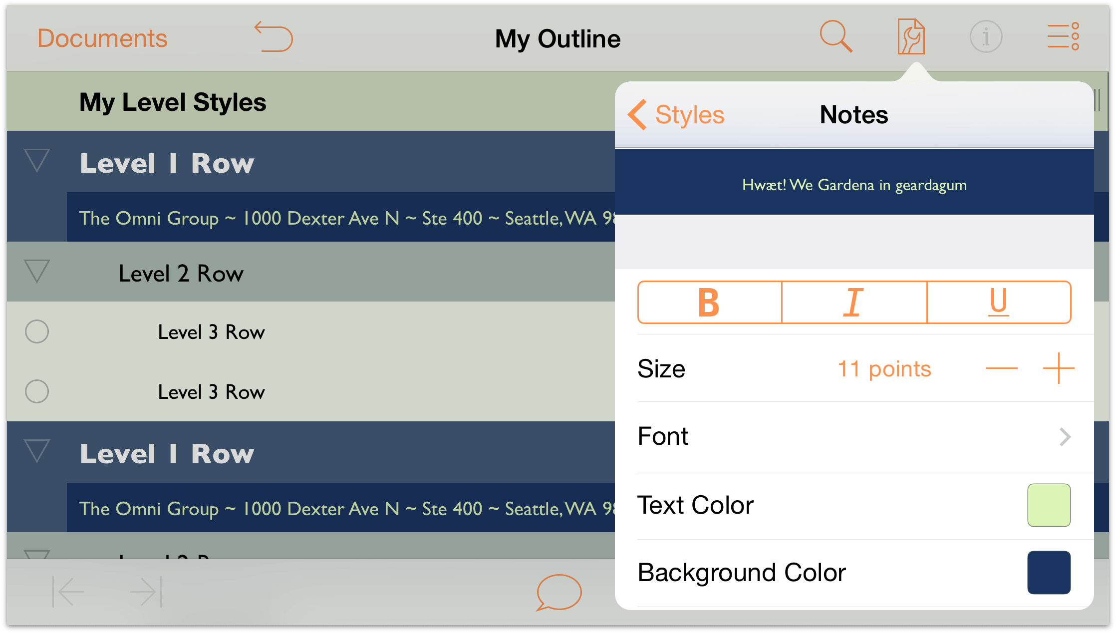 The Notes style pane