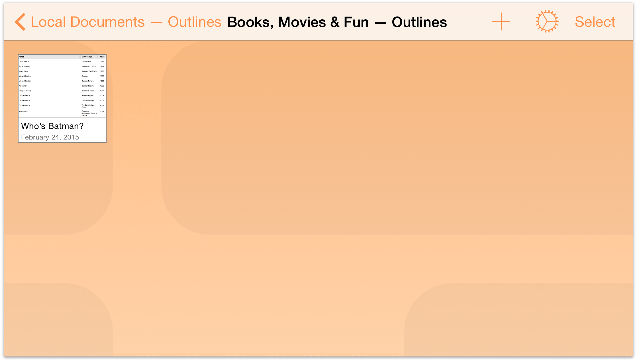 Tap to open the subfolder and then tap on the file you'd like to open in OmniOutliner.