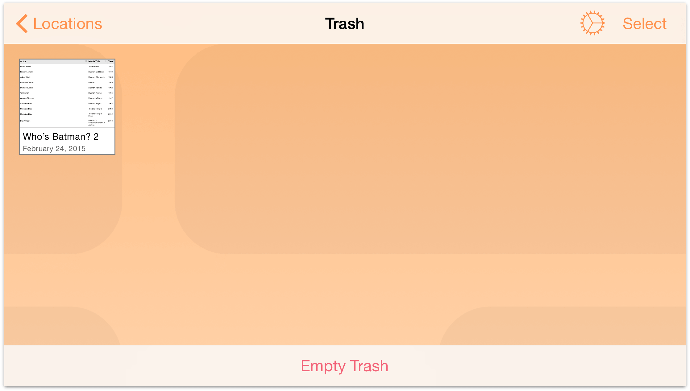 Select a file and tap the Shredder icon to delete the selected document, or tap Empty Trash to delete everything in the Trash