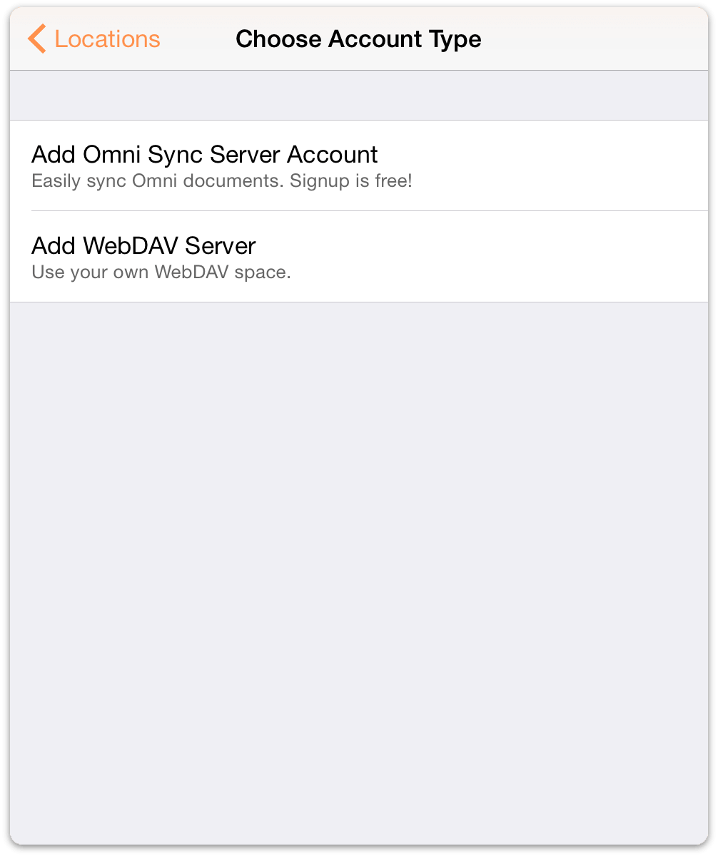 Choose from Omni Sync Server or a WebDAV server