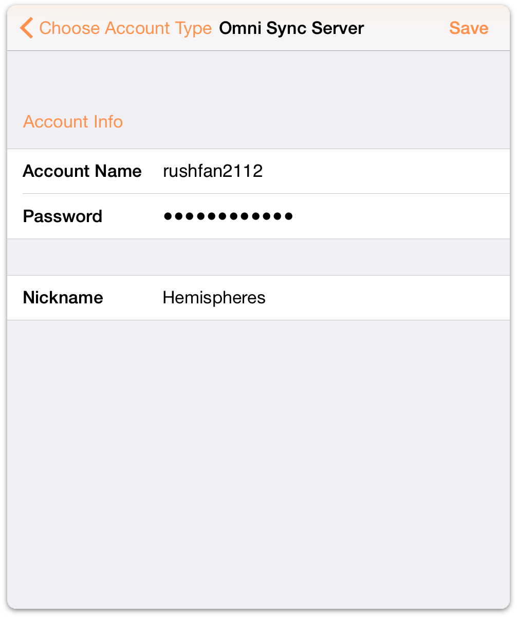 Enter the credentials for your Omni Sync Server account
