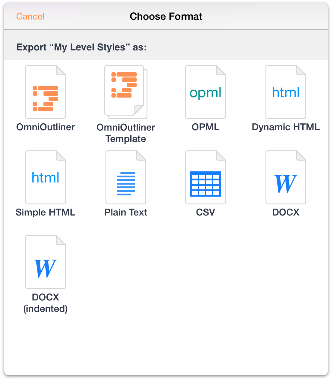 The Choose Format window