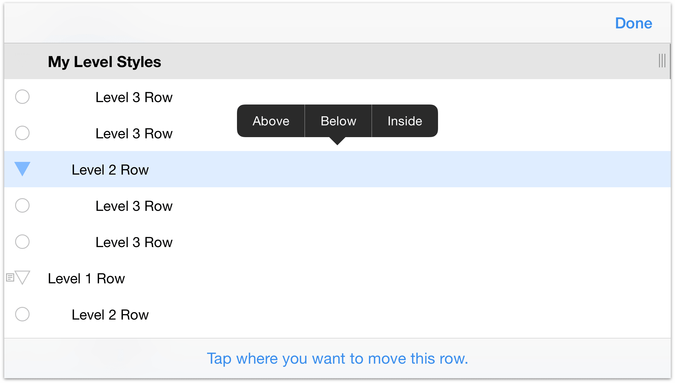 Moving a row by dragging it to another location