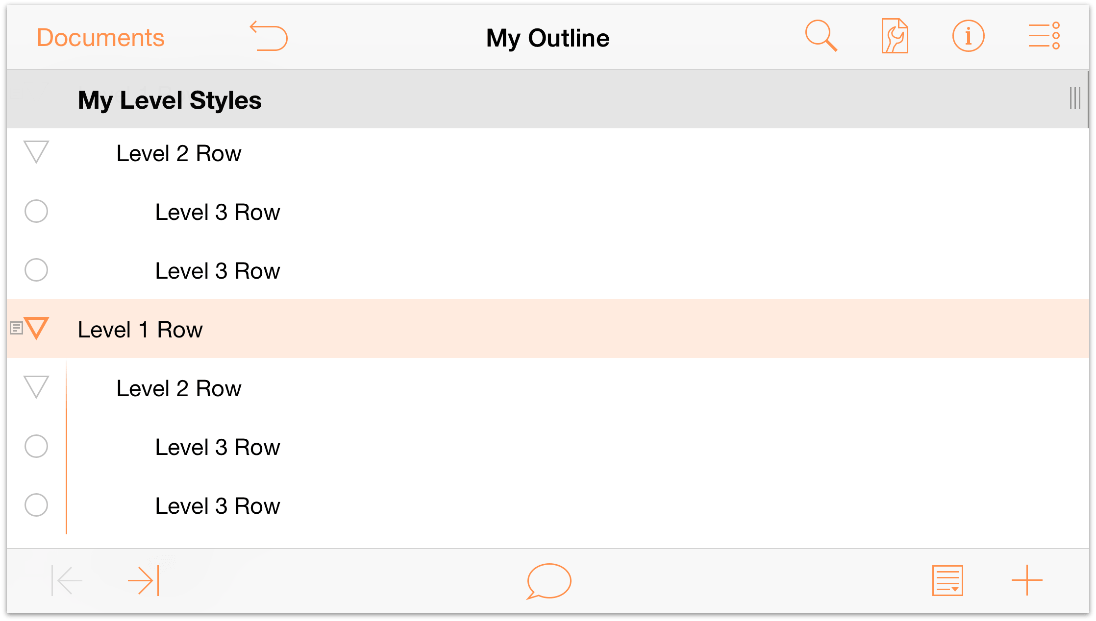 A fully-nested stack of rows